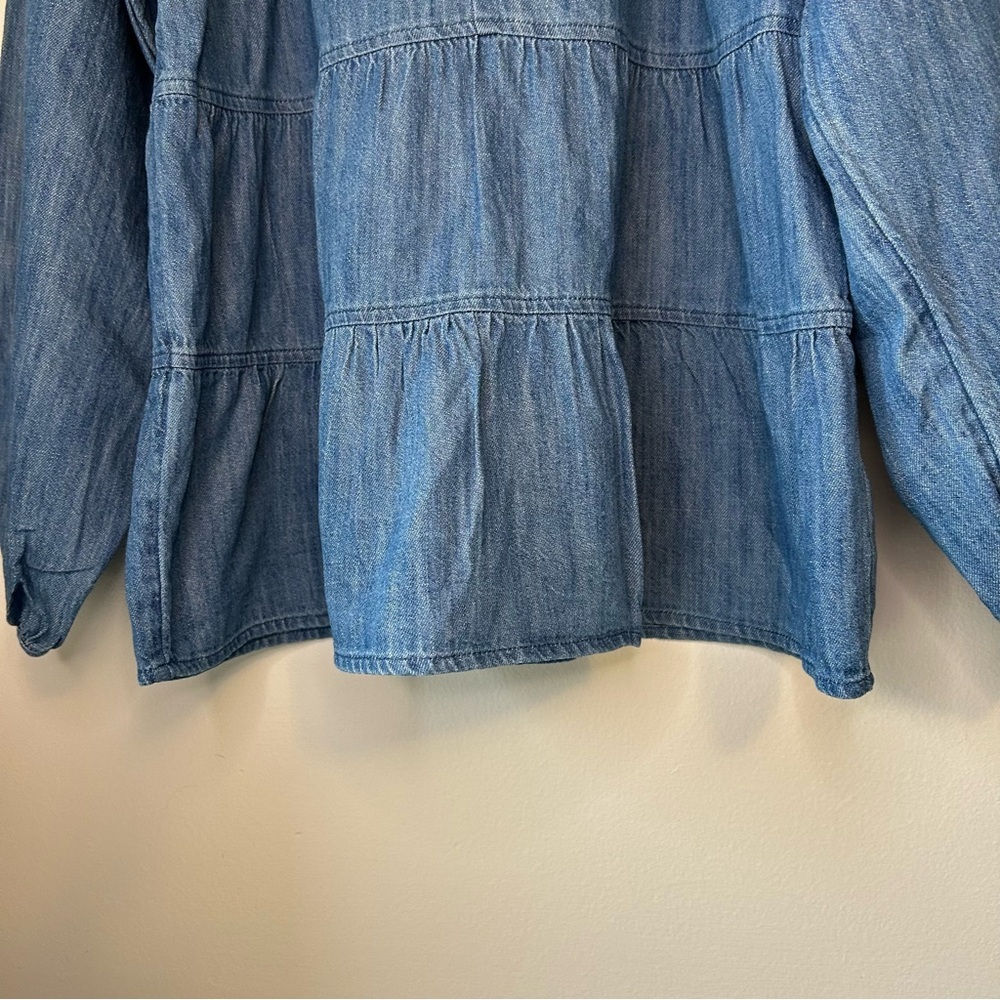 Old Navy Chambray Tiered Peplum Peasant Top Boho Balloon Sleeve – Size M - Picture 8 of 11